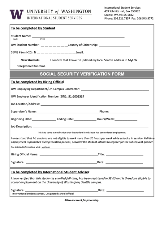 Social Security Verification Form Printable Pdf Download