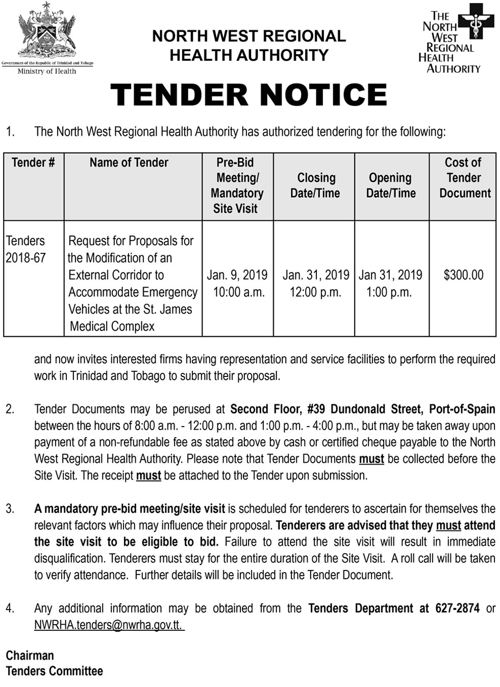 Tender Notice Request For Proposal For Modification Of An External 