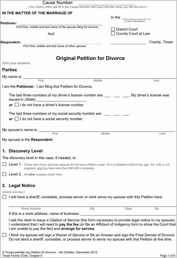 Texas Divorce Forms Waiver Of Service Form Resume Examples