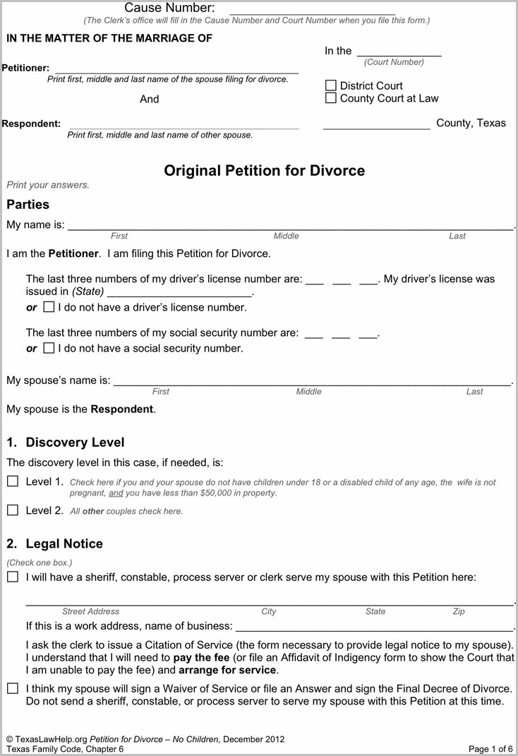 Texas Divorce Forms Waiver Of Service Form Resume Examples