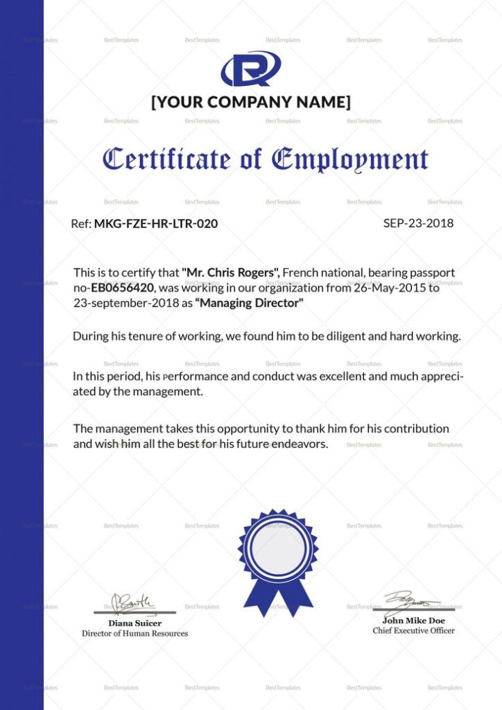 The Enchanting Sample Certificate Of Employment Template Request Letter