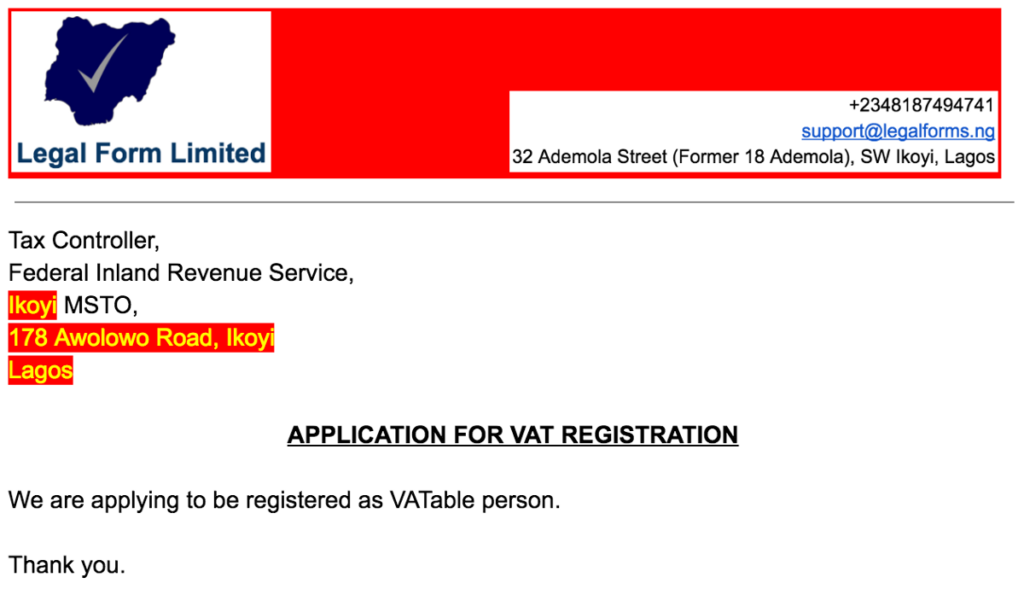 VAT Application Letter This Short Article Will Show You A By Legal