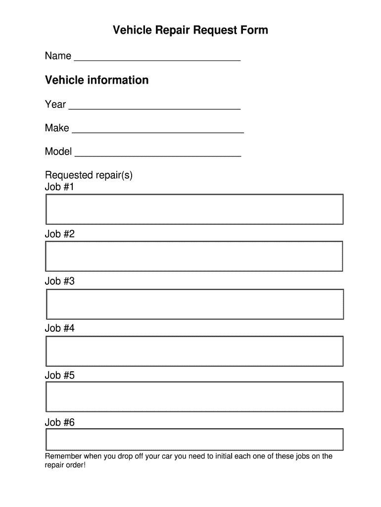 Vehicle Repair Request Form Fill Online Printable Fillable Blank 