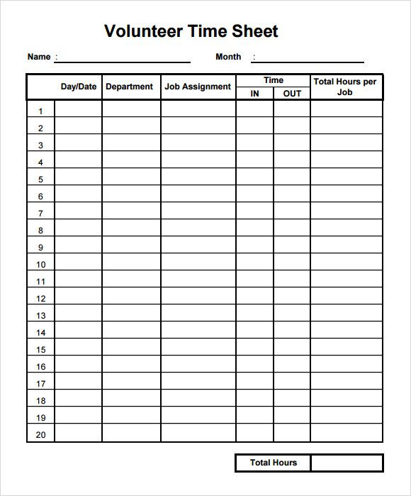 Volunteer Timesheet Template 9 Download Free Doccuments In PDF 