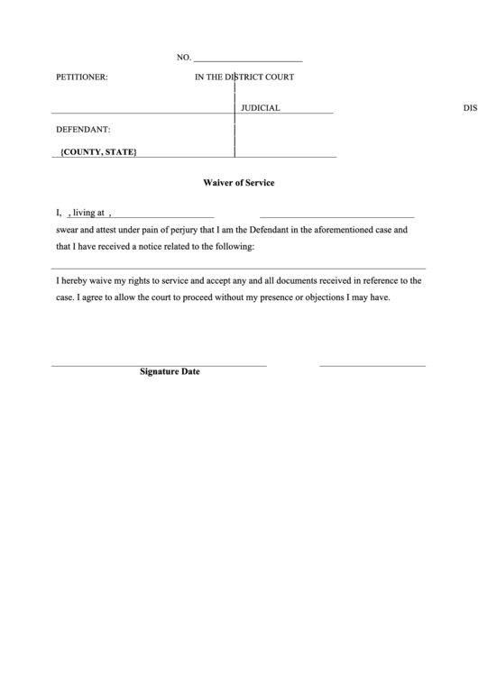 Waiver Of Service Form Printable Pdf Download