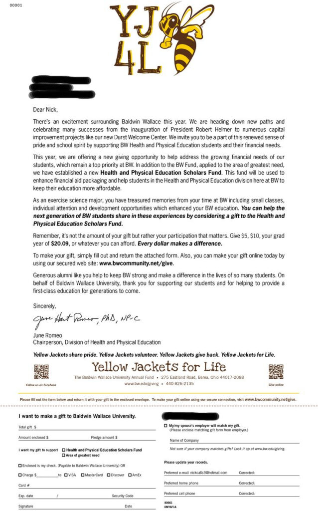 Young Alumni Solicitation Letter Personalized With Major And Ask 